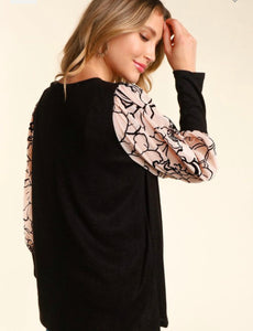 Velvet floral sleeve top