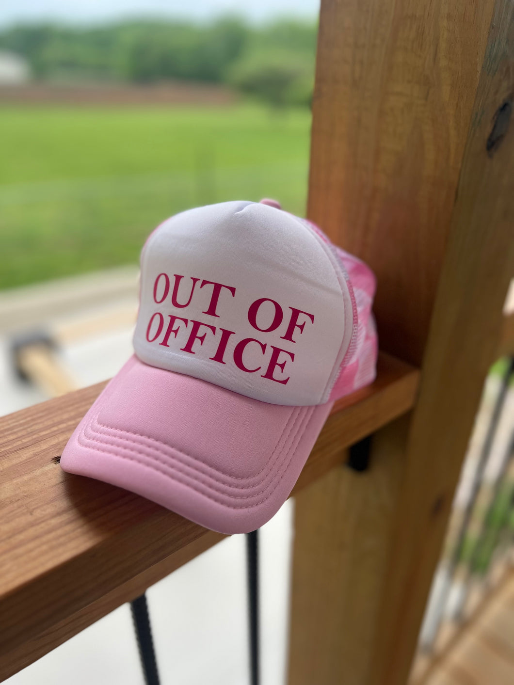 Checkered Trucker Hat - OUT OF OFFICE