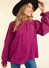 Load image into Gallery viewer, Magenta floral mock neck top