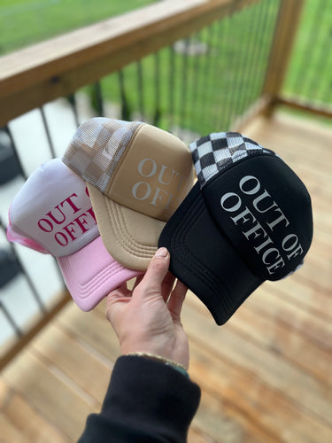 Checkered Trucker Hat - OUT OF OFFICE