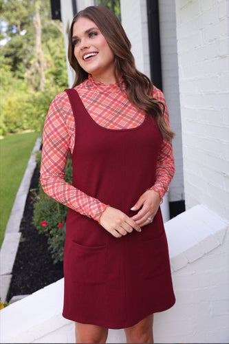 PREORDER • Rory Ribbed Jumper Dress - Burgundy