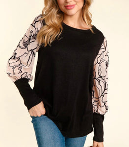 Velvet floral sleeve top