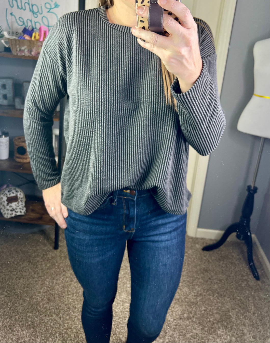 PLUS Black moa ribbed top