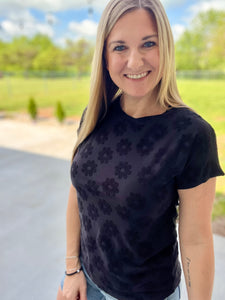 Black textured floral top