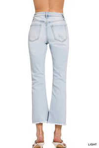 Zenana light wash HR raw hem straight crop
