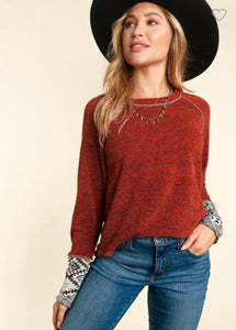 Rust raglan knit top