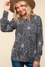 Load image into Gallery viewer, PLUS Charcoal floral puffy sleeve top