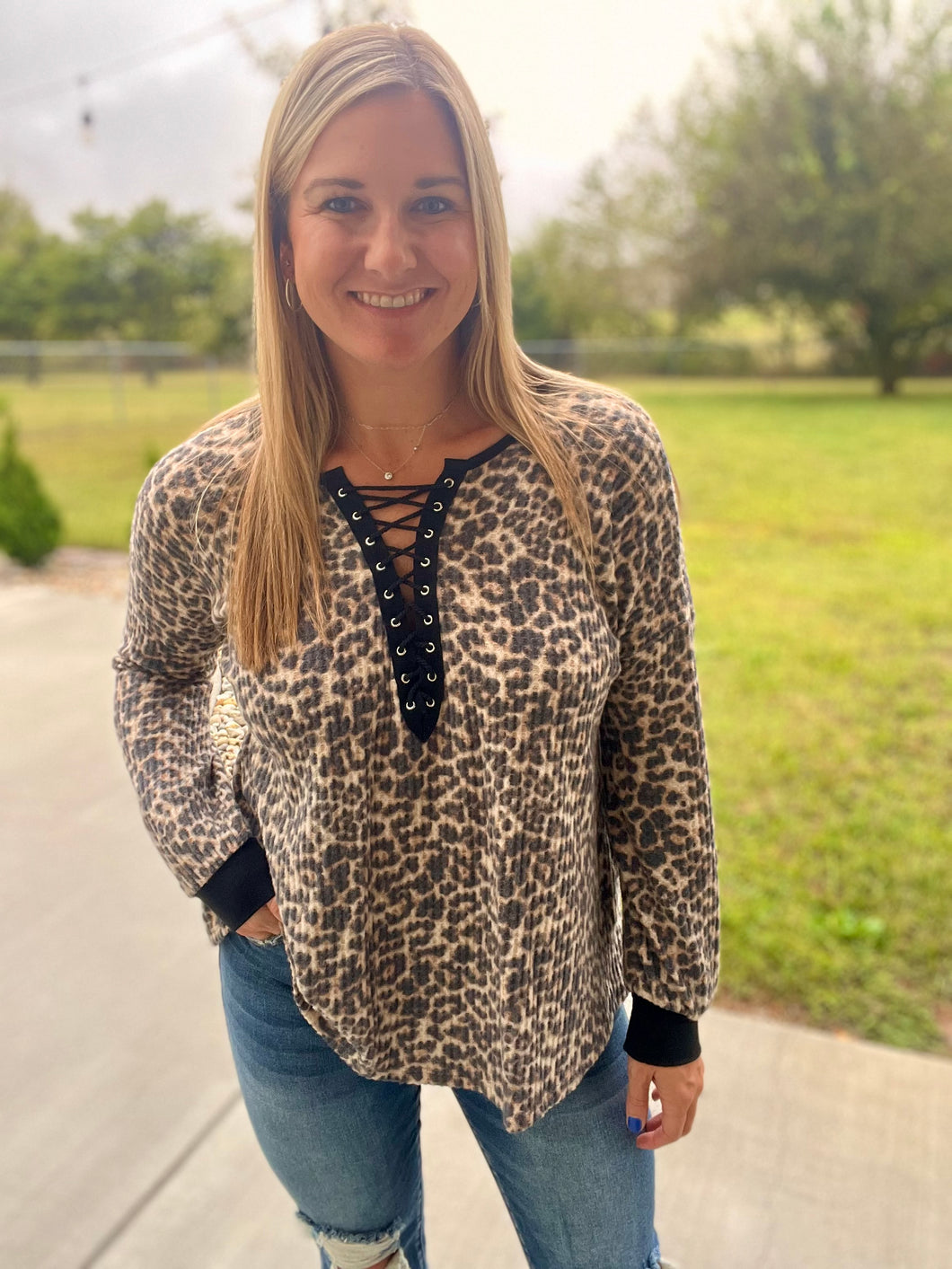 Lace up leopard tunic