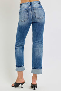 Risen tummy control highrise straight roll up jeans