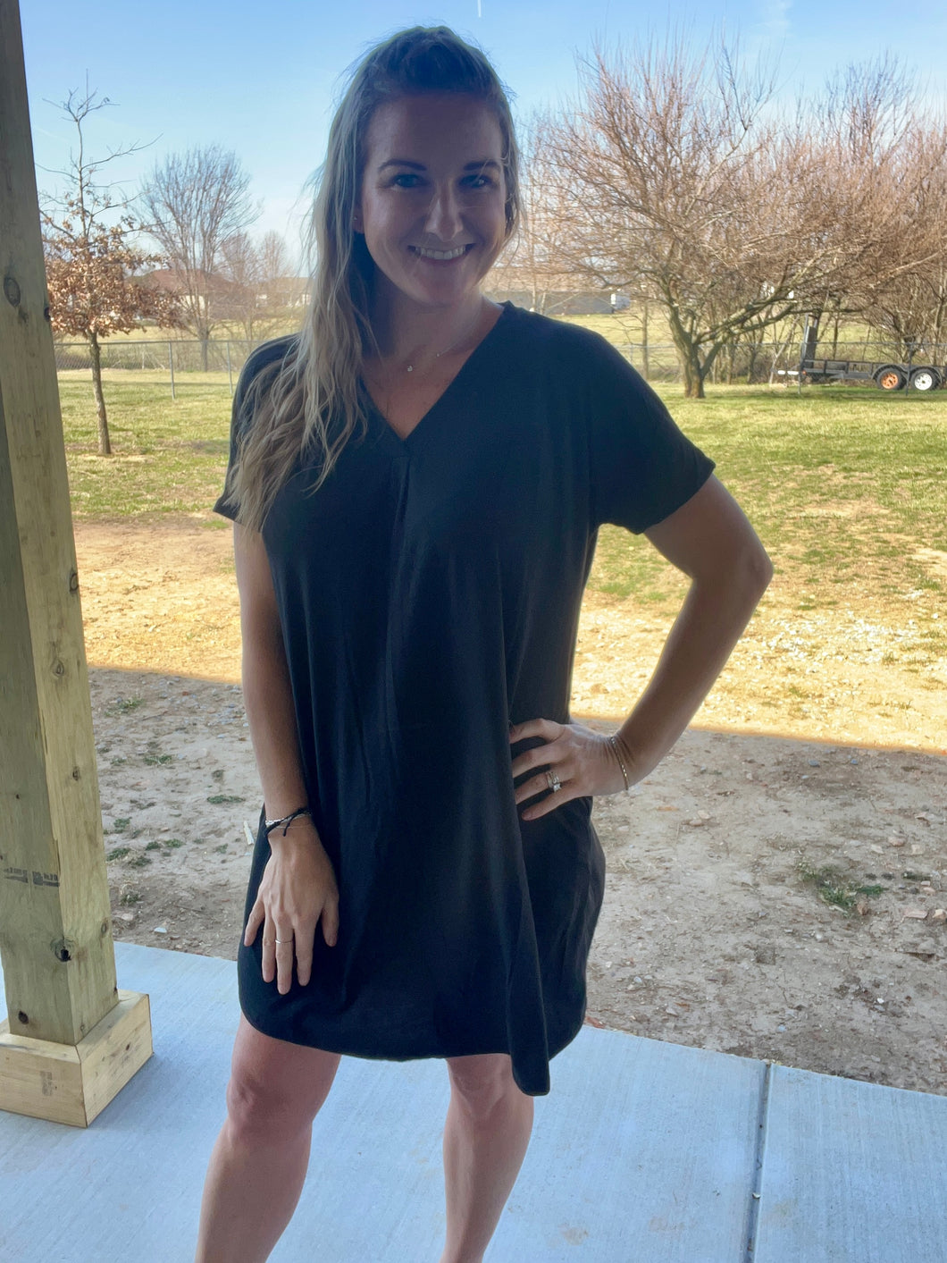 Black vneck basic dress