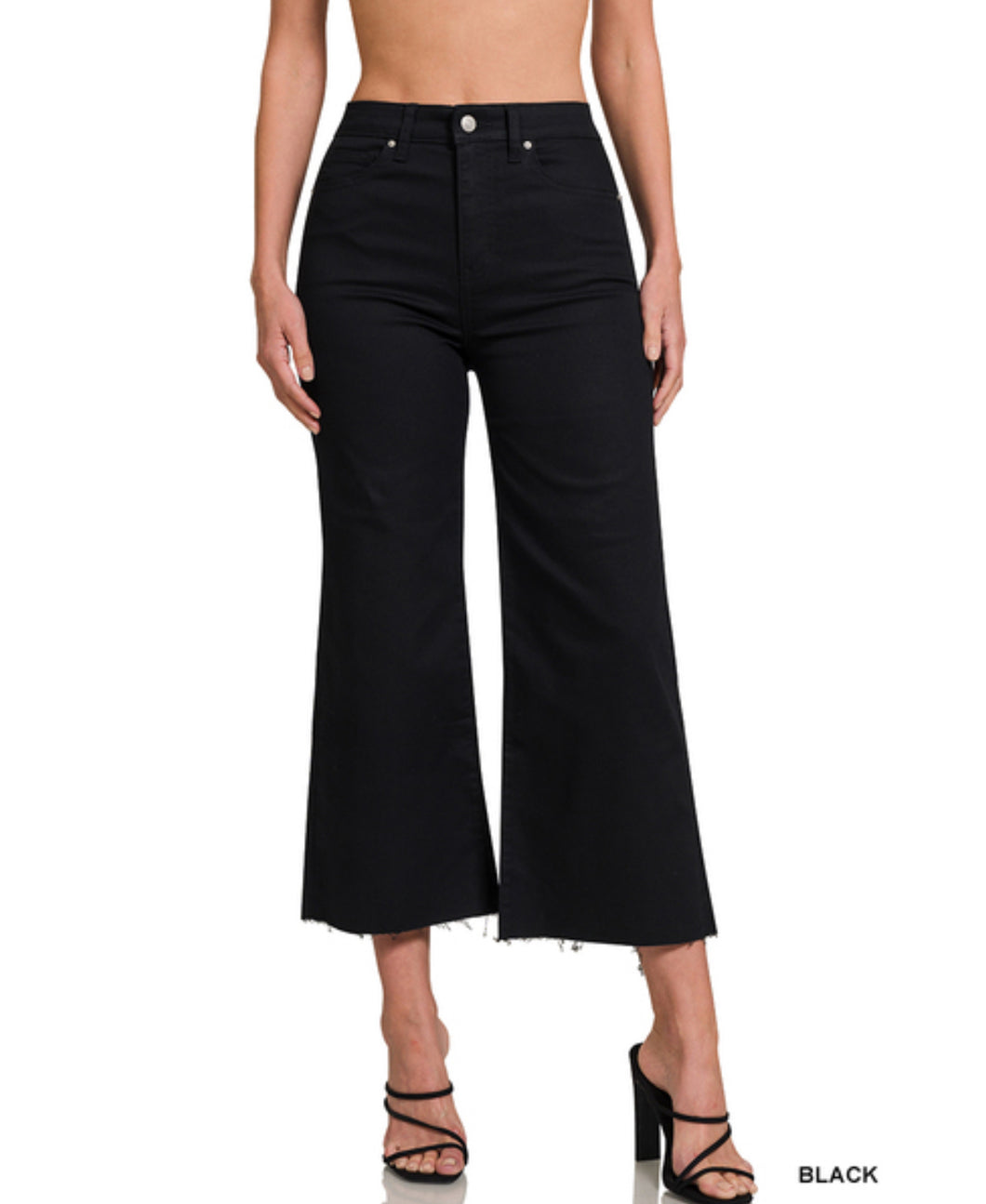 Black High rise flare crop