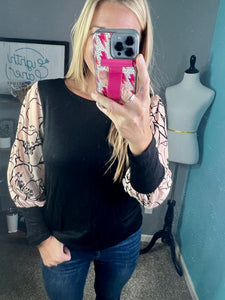 Velvet floral sleeve top