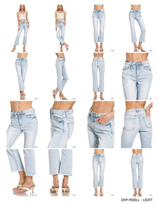 Zenana light wash HR raw hem straight crop