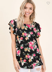 Black floral ruffle sleeve