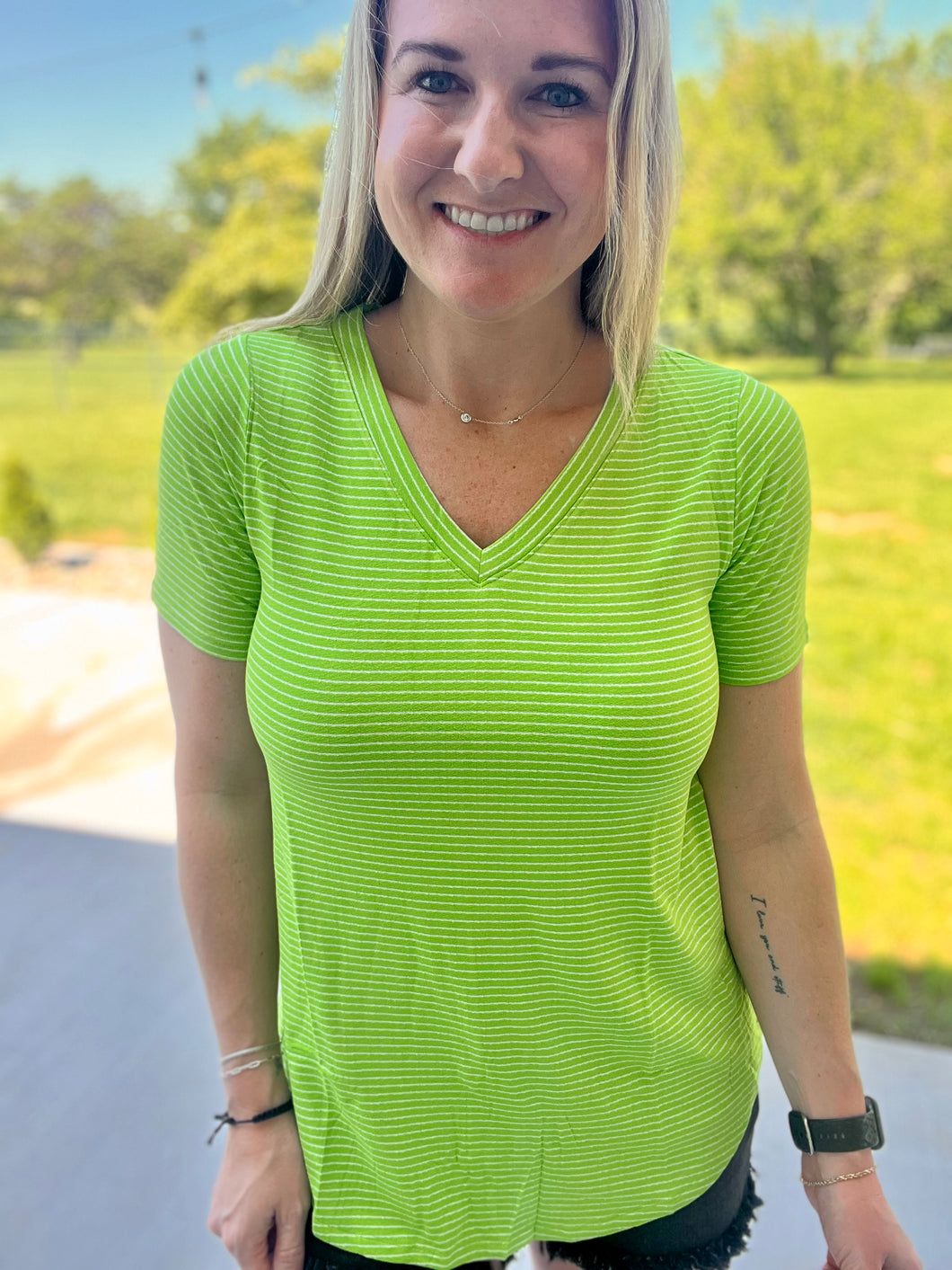 Lime/ivory striped tee