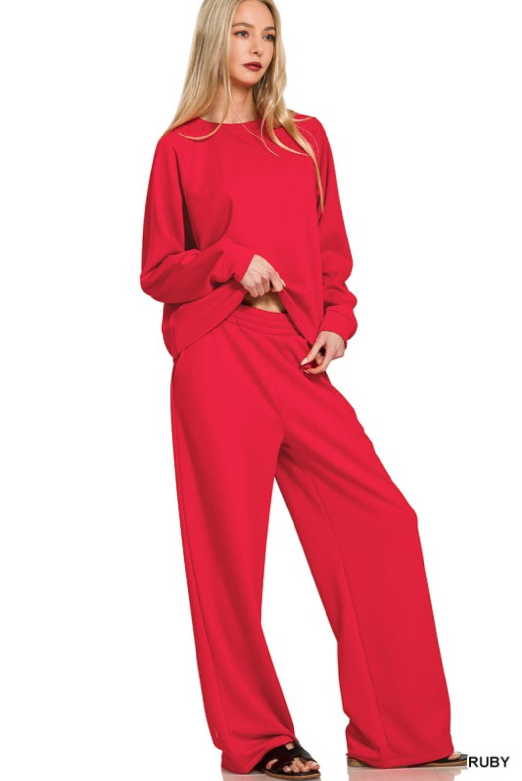Scuba 2 piece pant set - Ruby