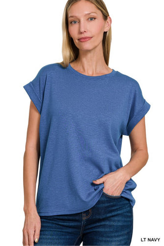 Modal rolled sleeve tee - Blue