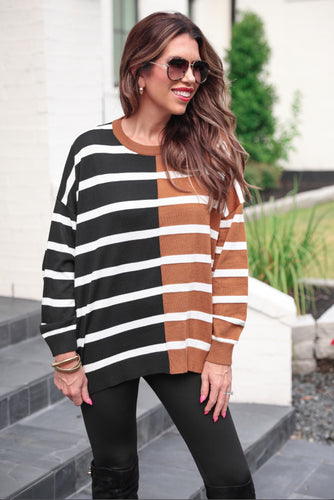 Tan/Black Parker striped sweater