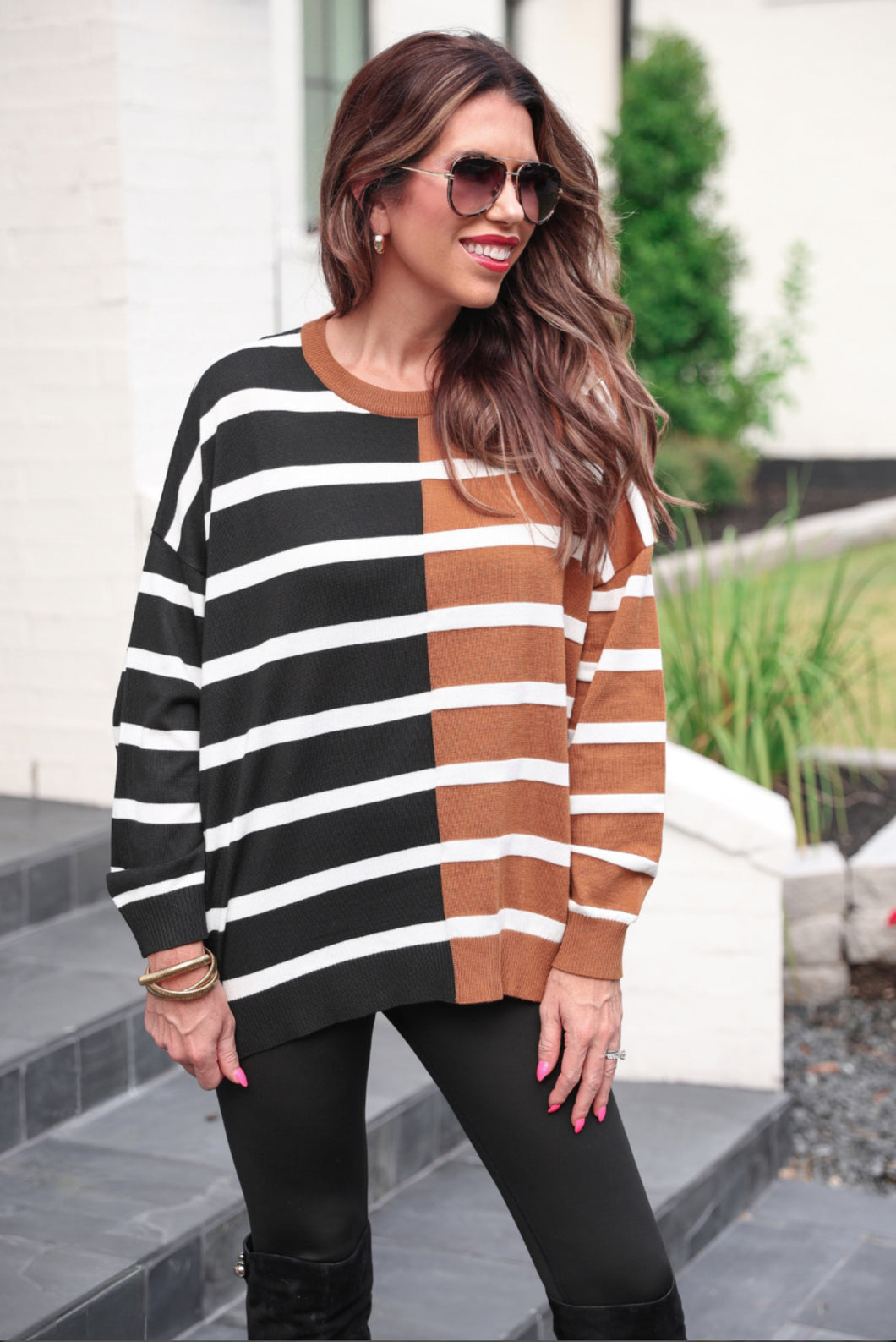 Tan/Black Parker striped sweater