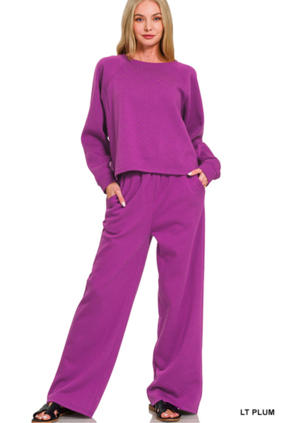 Fleeve pullover and pants set - LT PLUM