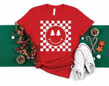 Load image into Gallery viewer, Checkered Christmas Smiley Tee