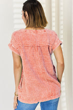 Load image into Gallery viewer, Zenana Washed Raw Hem Short Sleeve Blouse with Pockets