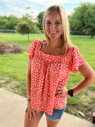 Coral dot square neck top