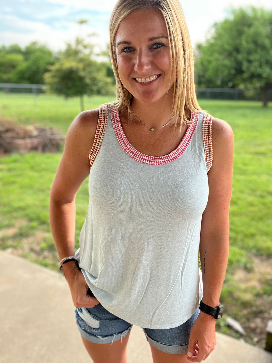 Light blue with multi color trim tank