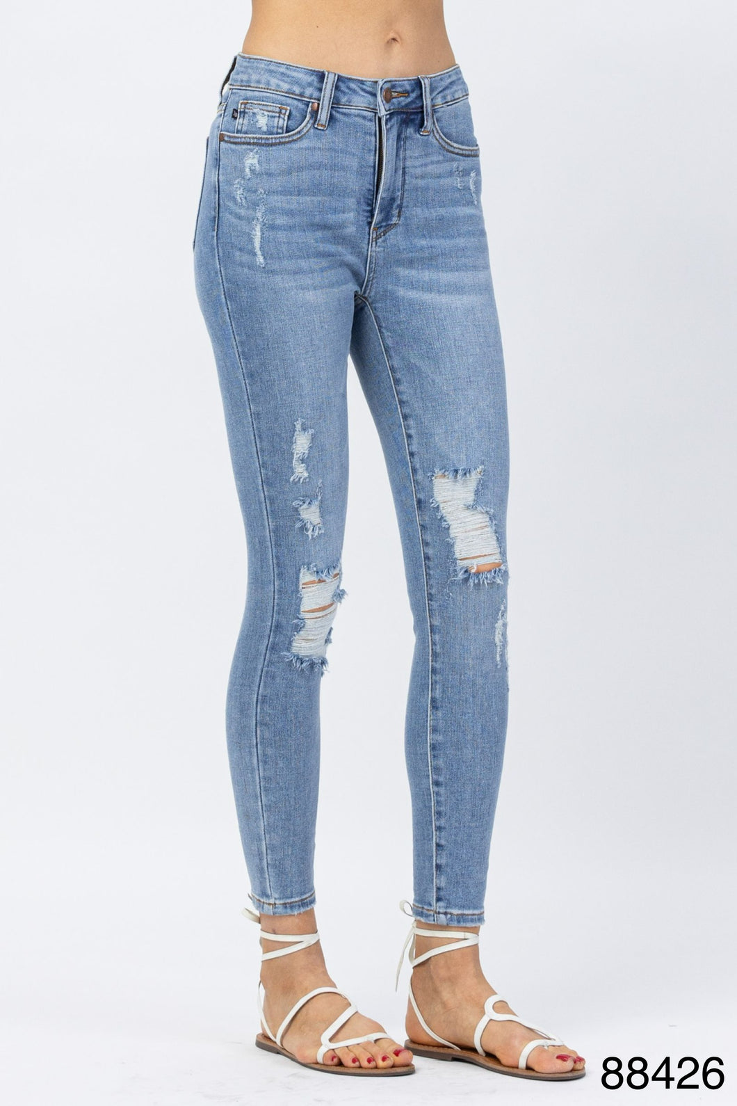 CURVY Judy Blue Tummy control distressed skinny