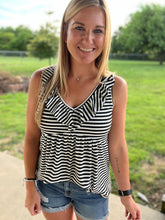 Load image into Gallery viewer, PLUS Ivory/black striped baby doll tank