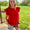 PLUS Red smocked ruffle sleeve top