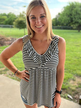 Load image into Gallery viewer, Ivory/black striped baby doll tank