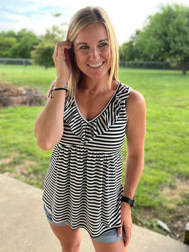 Ivory/black striped baby doll tank