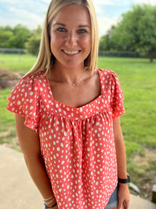 Coral dot square neck top