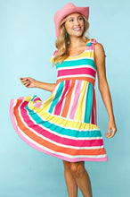 Load image into Gallery viewer, PLUS Multi stripe tie shoulder dress