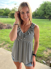 Load image into Gallery viewer, PLUS Ivory/black striped baby doll tank