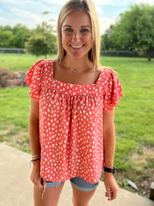 Coral dot square neck top