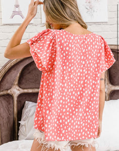 Coral dot square neck top