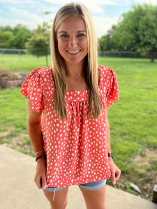 Coral dot square neck top