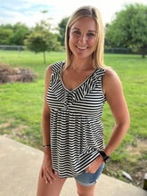 Load image into Gallery viewer, Ivory/black striped baby doll tank