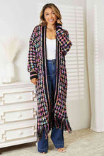 Load image into Gallery viewer, Double Take Full Size Multicolored Open Front Fringe Hem Cardigan