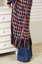 Load image into Gallery viewer, Double Take Full Size Multicolored Open Front Fringe Hem Cardigan