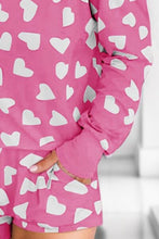 Load image into Gallery viewer, Heart Print Round Neck Top and Shorts Lounge Set