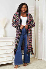 Load image into Gallery viewer, Double Take Full Size Multicolored Open Front Fringe Hem Cardigan