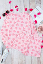 Load image into Gallery viewer, Heart Print Round Neck Top and Shorts Lounge Set