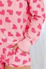 Load image into Gallery viewer, Heart Print Round Neck Top and Shorts Lounge Set