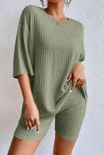 Load image into Gallery viewer, Round Neck Ribbed Top and Shorts Lounge Set