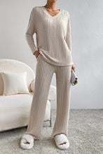 Load image into Gallery viewer, Ribbed V-Neck Top and Pants Set