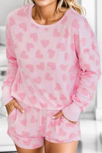 Load image into Gallery viewer, Heart Print Round Neck Top and Shorts Lounge Set