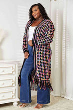 Load image into Gallery viewer, Double Take Full Size Multicolored Open Front Fringe Hem Cardigan